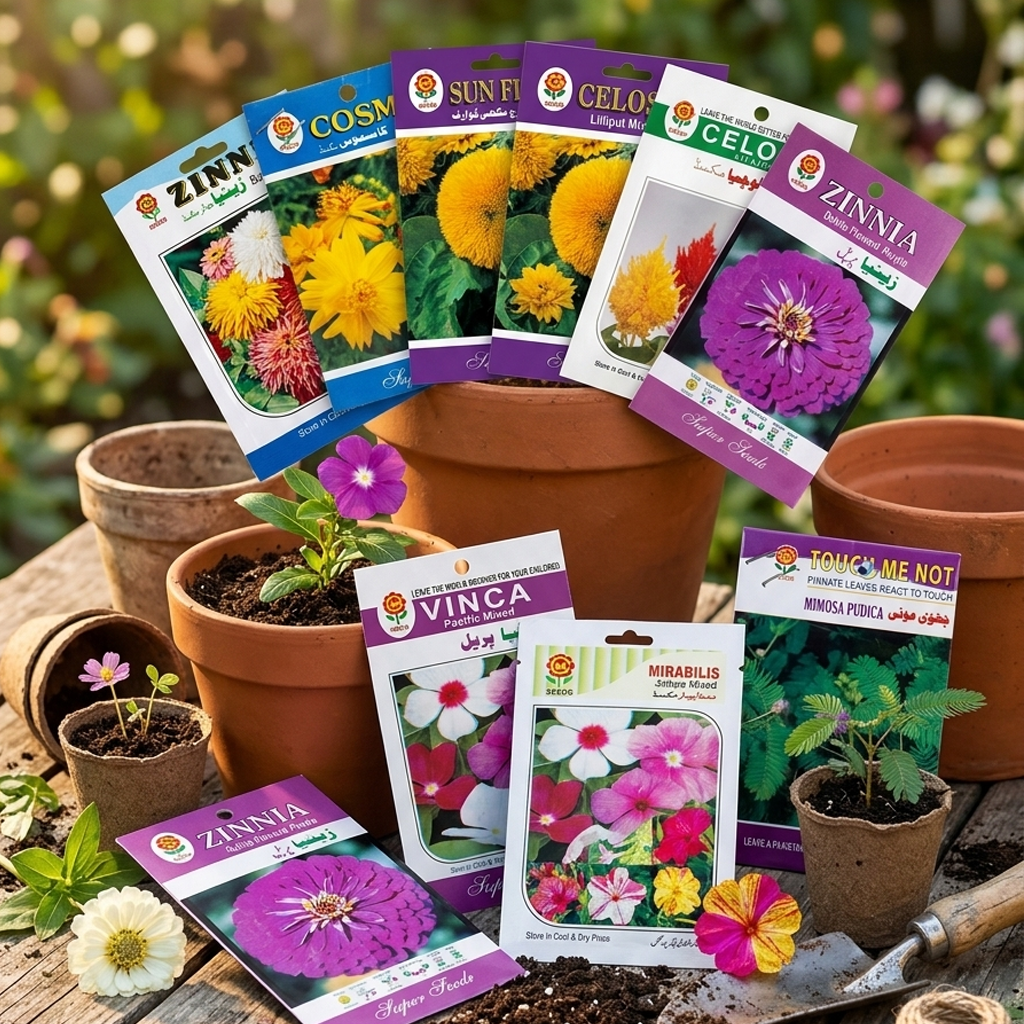 Pack of 10 Random Summer Flower Seeds with 1KG Coco Peat – Gardening Combo Offer