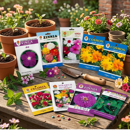 Pack of 10 Random Summer Flower Seeds with 1KG Coco Peat – Gardening Combo Offer
