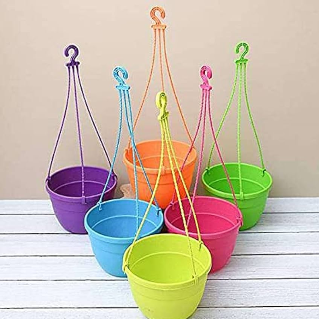 Hanging Flower Pots – Pack of 5 | Colorful Plastic Hanging Planters