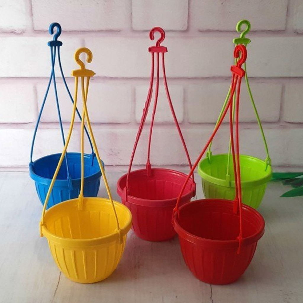 Hanging Flower Pots – Pack of 5 | Colorful Plastic Hanging Planters