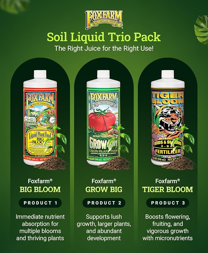 FoxFarm Trio Liquid Fertilizer Set – Grow Big, Big Bloom & Tiger Bloom (Quart Pack)