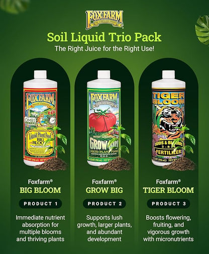 FoxFarm Trio Liquid Fertilizer Set – Grow Big, Big Bloom & Tiger Bloom (Quart Pack)