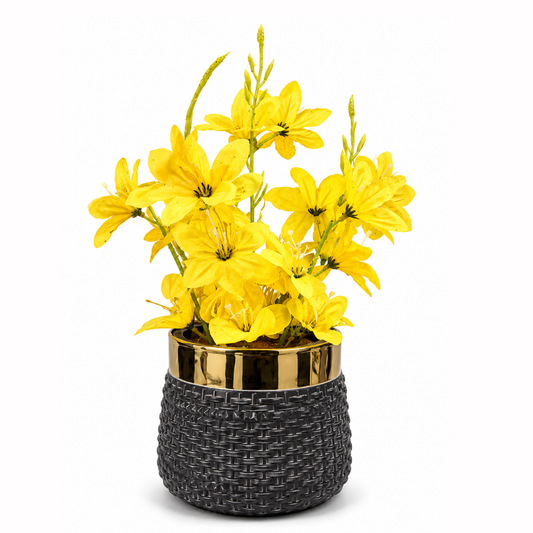 Yellow Artificial Flower Pot with Fiber Plastic Pot