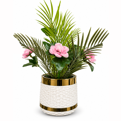 Artificial Pink Flower Plant with Fiber Plastic Pot