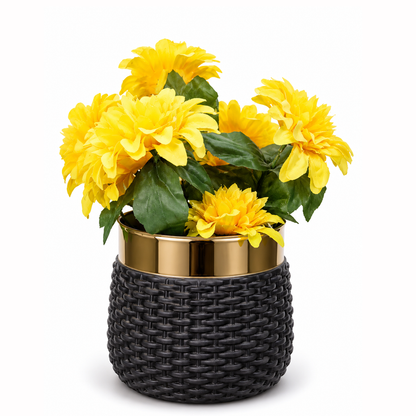 Artificial Yellow Flower Pot with Fiber Plastic Pot