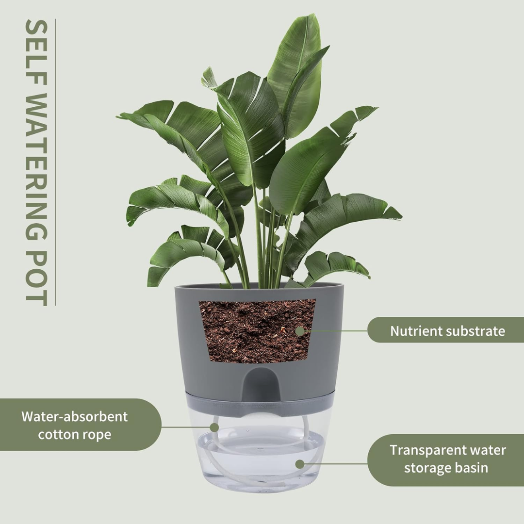 large plant pot with water reservoir Round Self Watering Plant Pot with Reservoir