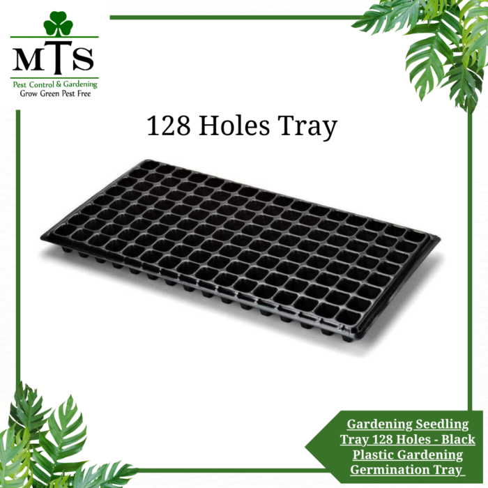 Gardening Seedling Tray 128 Holes - Black Plastic Gardening Germination Tray with Drain Holes - Reusable Plant Grow Tray